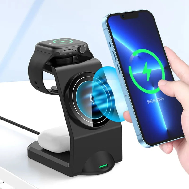 3-in-1 Magnetic Wireless Charger Stand - charging iPhone