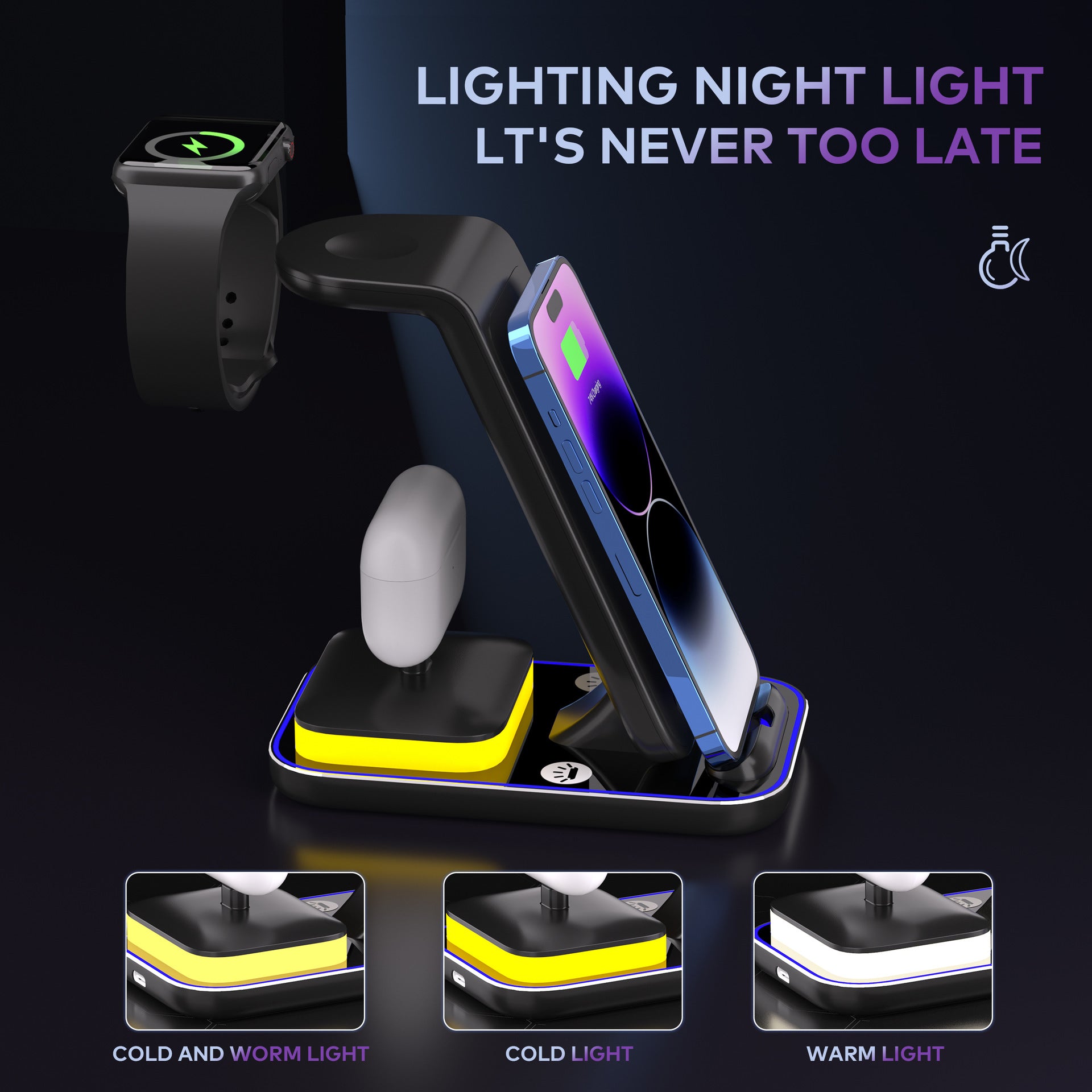3-in-1 Magnetic Wireless Charger Stand - charges iPhone, Apple Watch and AirPods