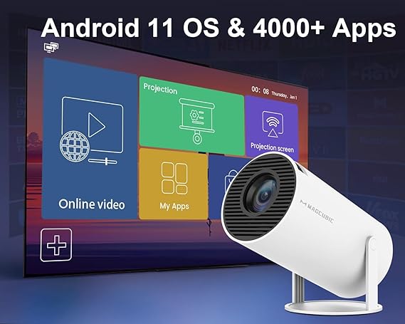 Smart Mini Projector – 200" Screen, 4K Support, WiFi & Bluetooth